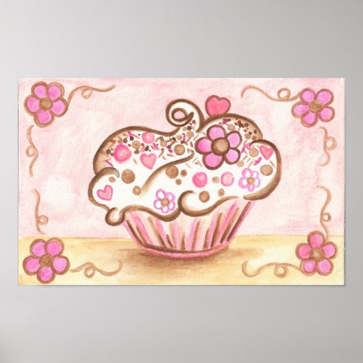 Pink Cupcake Boulangerie Cuisine Mur Art Poster Dé (Devant)