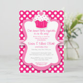 Pink Cupcake Polka Dot Girl Baby shower Invitation (Debout devant)