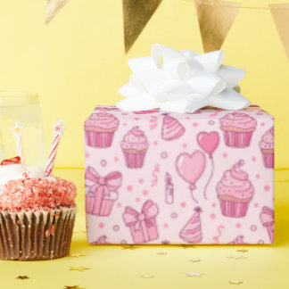 Pink Cupcakes Birthday Wrapping Paper Cadeaupapier