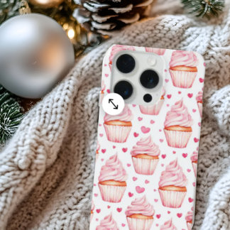 Pink Cupcakes & Hearts iPhone Case Cute Sweet 15 Pro Hoesje