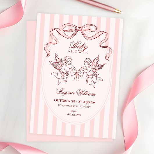 Pink Cupid angel baby shower Kaart
