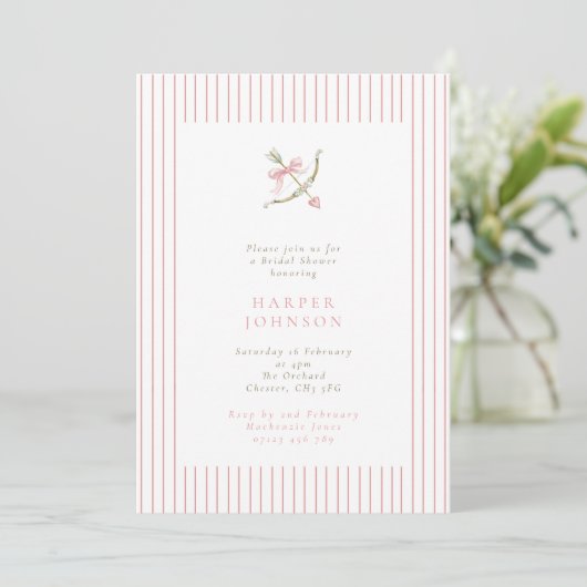 Pink Cupid Arrow & Stripes Valentine Bridal Shower Kaart (Staand voorkant)