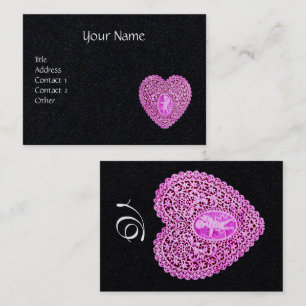 PINK CUPID LACE HEART MONOGRAM Black Paper Visitekaartje