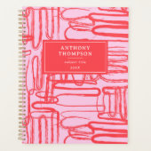 Pink Curve Wavy Squiggle Abstract Modern Planner (Voorkant)