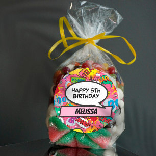 Pink Custom Comic Book Superheld Birthday Party Ronde Sticker