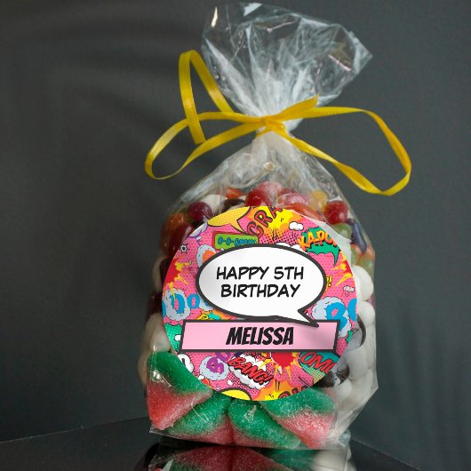 Pink Custom Comic Book Superheld Birthday Party Ronde Sticker