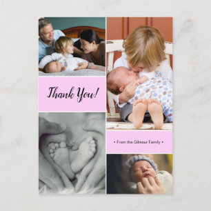 Pink Custom fotocollage tweede baby aankondiging Briefkaart