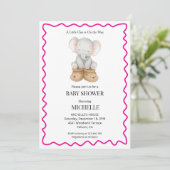 Pink Cute Baby Elephant Baby Shower Invitation  (Debout devant)