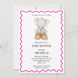 Pink Cute Baby Elephant Baby Shower Invitation Kaart