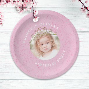 Pink Cute Birthday Photo Princess Tiara Simple Papieren Bordje