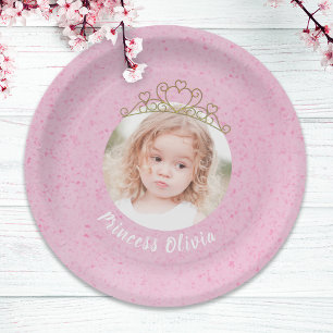 Pink Cute Birthday Photo Princess Tiara Simple Papieren Bordje