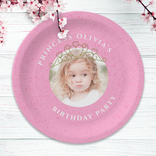 Pink Cute Birthday Photo Princess Tiara Simple Papieren Bordje