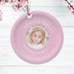 Pink Cute Birthday Photo Princess Tiara Simple Papieren Bordje