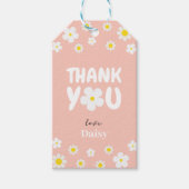 Pink Cute Daisy Script Dank u Verjaardagsgunst Cadeaulabel (Voorkant)