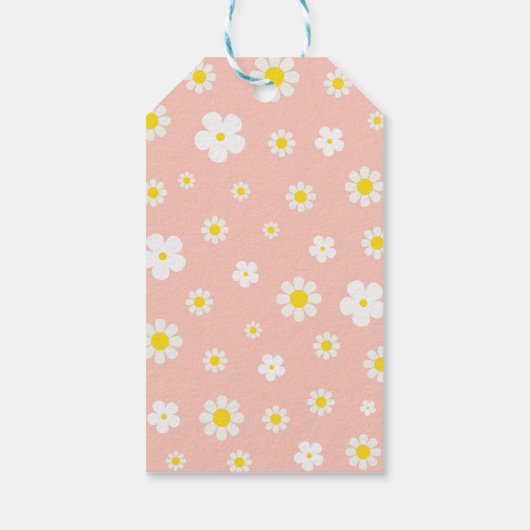 Pink Cute Daisy Script Dank u Verjaardagsgunst Cadeaulabel (Achterkant)