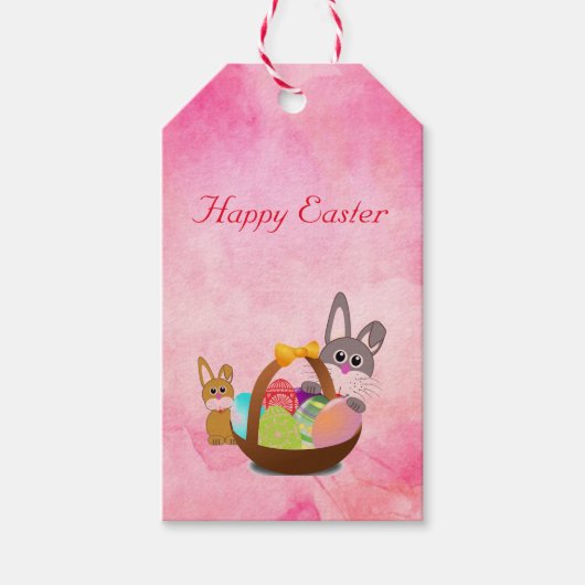 Pink Cute Happy Paast Bunny Cadeaulabel (Voorkant)
