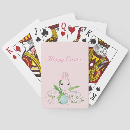 Pink Cute Happy Paast Bunny Pokerkaarten (Achterkant)
