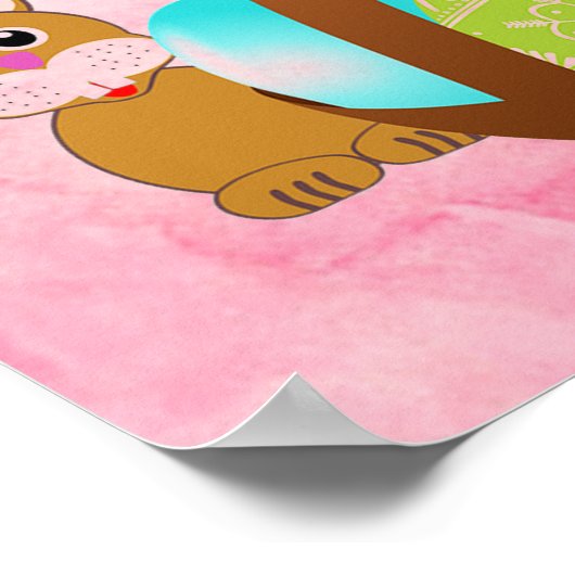 Pink Cute Happy Paast Bunny Poster (Hoek)