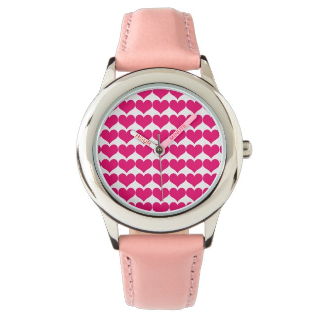 Pink Cute Hearts Pattern Horloge (Voorkant)