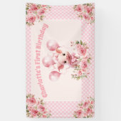 Pink Cute Piggy Girl 1er Anniversaire bannière de  (Vertical)