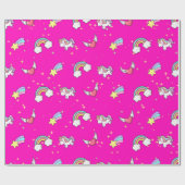 Pink Cute Rainbow Unicorn Star Magical Cadeaupapier (Vlak)