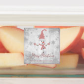 Pink Cute Snowman Étiquettes de cuisine de vacance (Apposé)