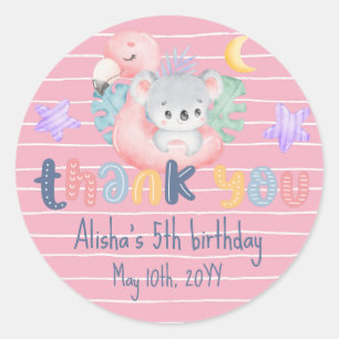 Pink Cute Waterverf Koala Birthday Hartelijk dank Ronde Sticker