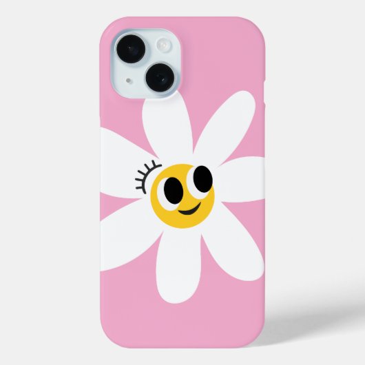 Pink Cute White Daisy IPhone 15 Case (Achterkant)