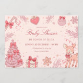 Pink cute winter baby shower kaart (Voorkant)