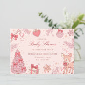 Pink cute winter baby shower kaart (Staand voorkant)