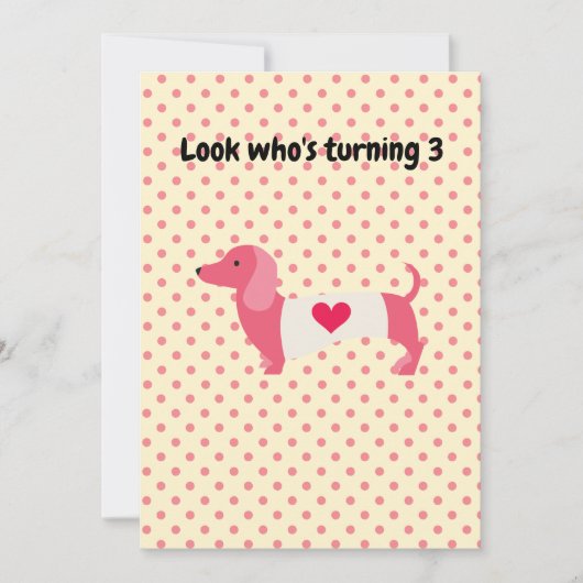 Pink Dachshund Birthday Party Invitation Kaart (Voorkant)