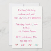 Pink Dachshund Birthday Party Invitation Kaart (Achterkant)