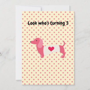 Pink Dachshund Birthday Party Invitation Kaart