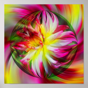 Pink Dahlia Flower Energies Abstracte Art Poster