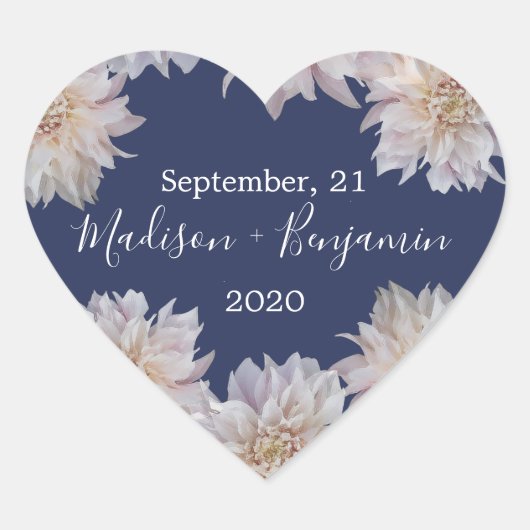 Pink Dahlia Flower Navy Blue Wedding Date Hart Sticker (Voorkant)