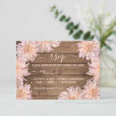 Pink Dahlia Flower Rustic Wood Wedding Carte RSVP (Debout devant)