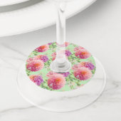 Pink Dahlia Flowers Wijnglaslabel (Dichtbij)