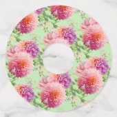 Pink Dahlia Flowers Wijnglaslabel (Achterkant)