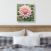 Pink Dahlia on Green Canvas Afdruk (Insitu (Slaapkamer))