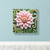 Pink Dahlia on Green Canvas Afdruk (Insitu (Houten vloer))