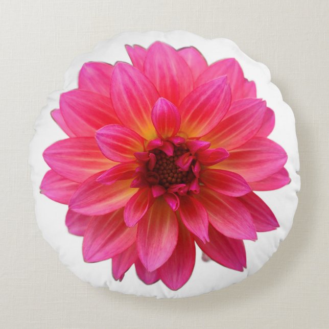 Pink Dahlia Rond Kussen (Voorkant)