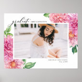 Pink Dahlia Watercolor Botanical Graduation Photo Poster (Voorkant)
