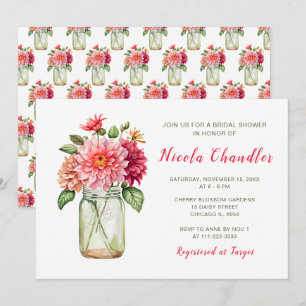 Pink Dahlias Mason Jar Vrijgezellenfeest Kaart