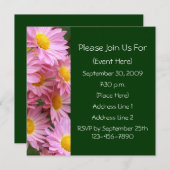 Pink Daisies Square Floral Invitation Kaart (Voorkant / Achterkant)