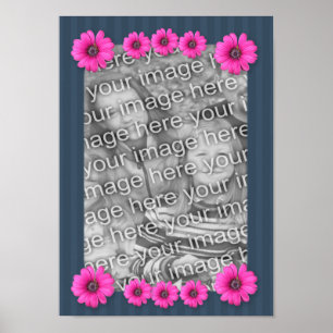 Pink Daisies Stripes Uw foto toevoegen Poster