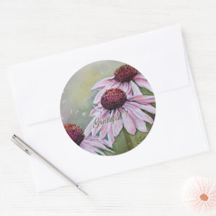 Pink Daisies Waterverf Floral Ronde Sticker