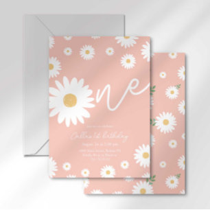 Pink Daisy 1er Invitation anniversaire