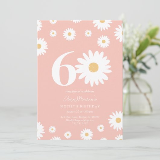 Pink Daisy 60th Birthday Invitation (Debout devant)