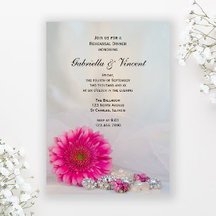 Pink Daisy and Buttonnen Wedding Rehearsal Kaart