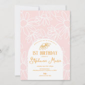 Pink Daisy Birthday Party Kaart (Voorkant)